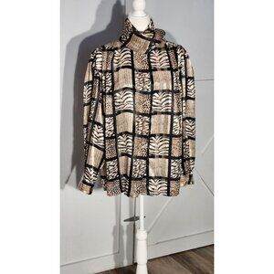 GALINDA WANG FORMAL BLOUSE ANIMAL PRINT BROWN LONG SLEEVE  POLYESTER  SIZE 20(2X